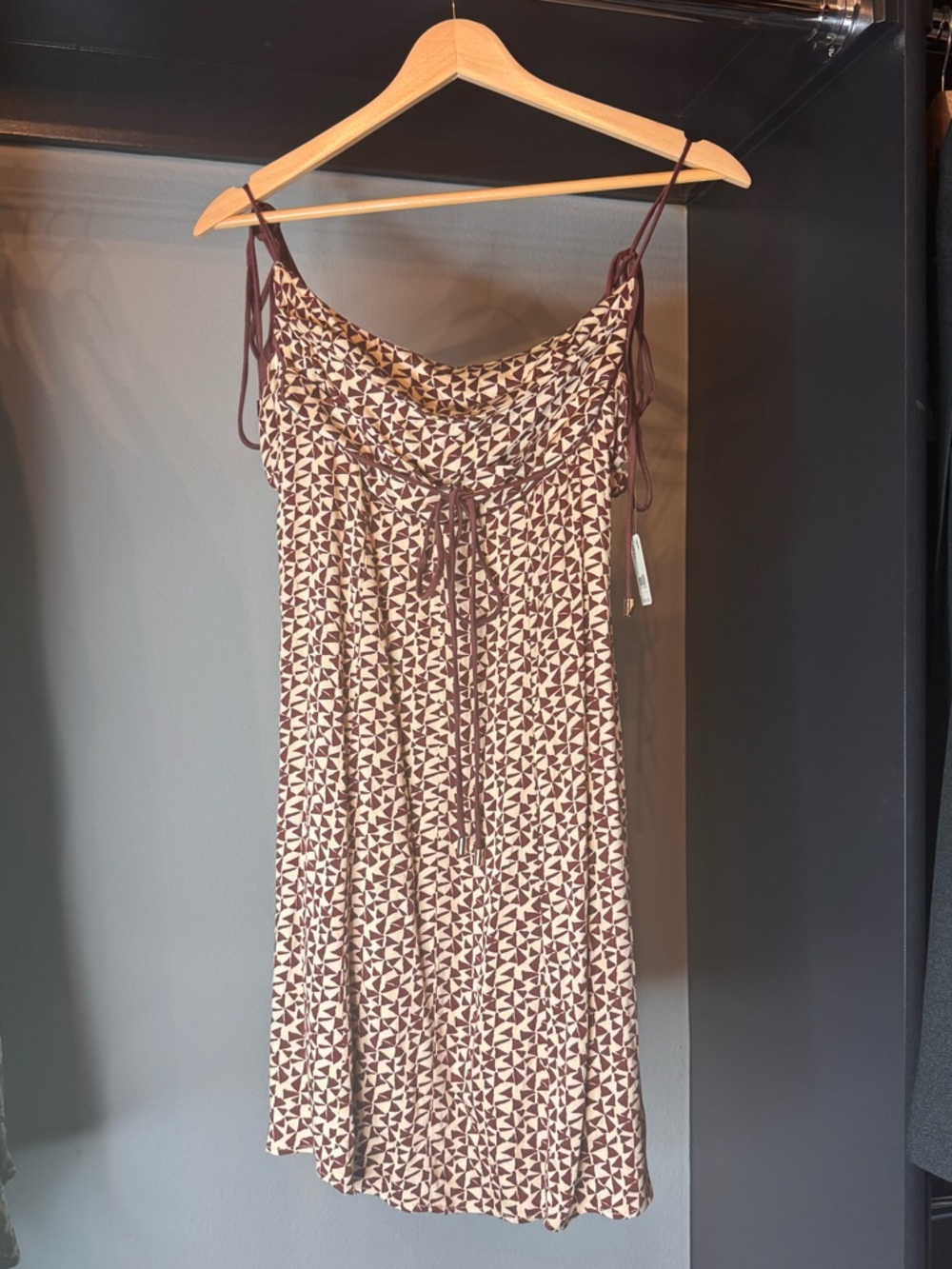 Free People Boho Sleeveless Printed Slip Dress in Cream & Brown 🤎☕️